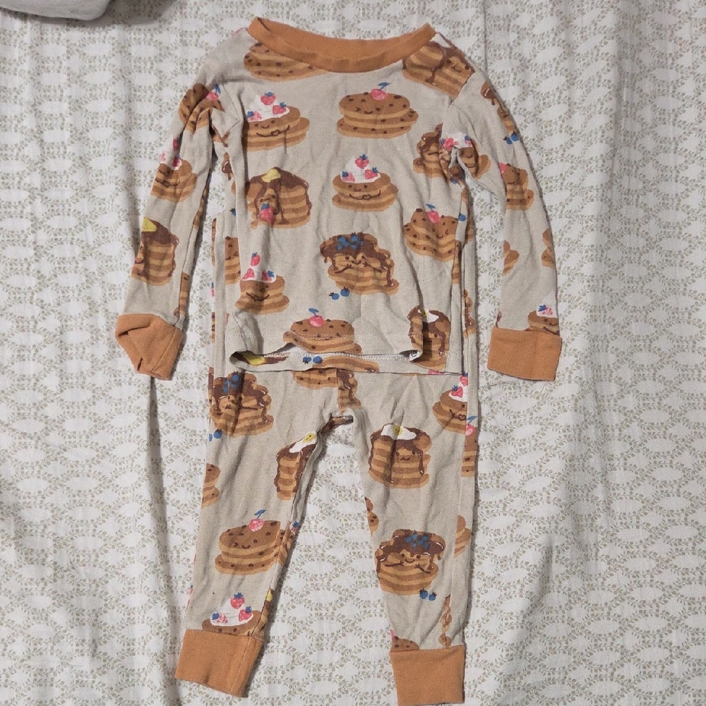 The Honest Company Tan and Orange Pancake Print Kids Pajamas